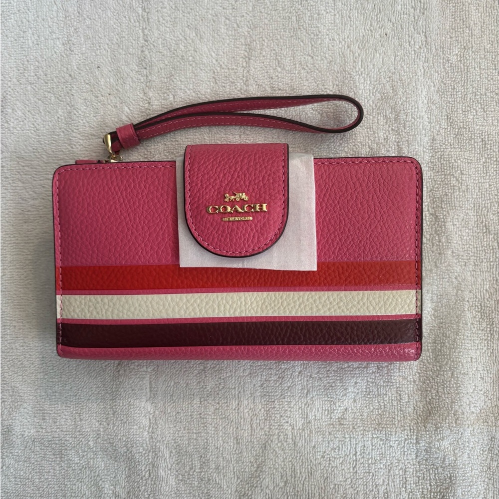 Coach Pink and Red Stripe Wristlet